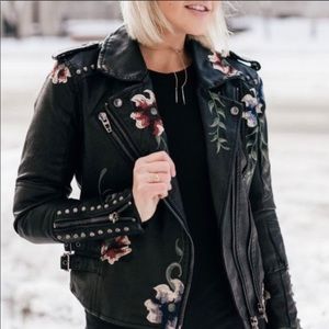 Blank NYC Vegan Leather Floral Moto Jacket